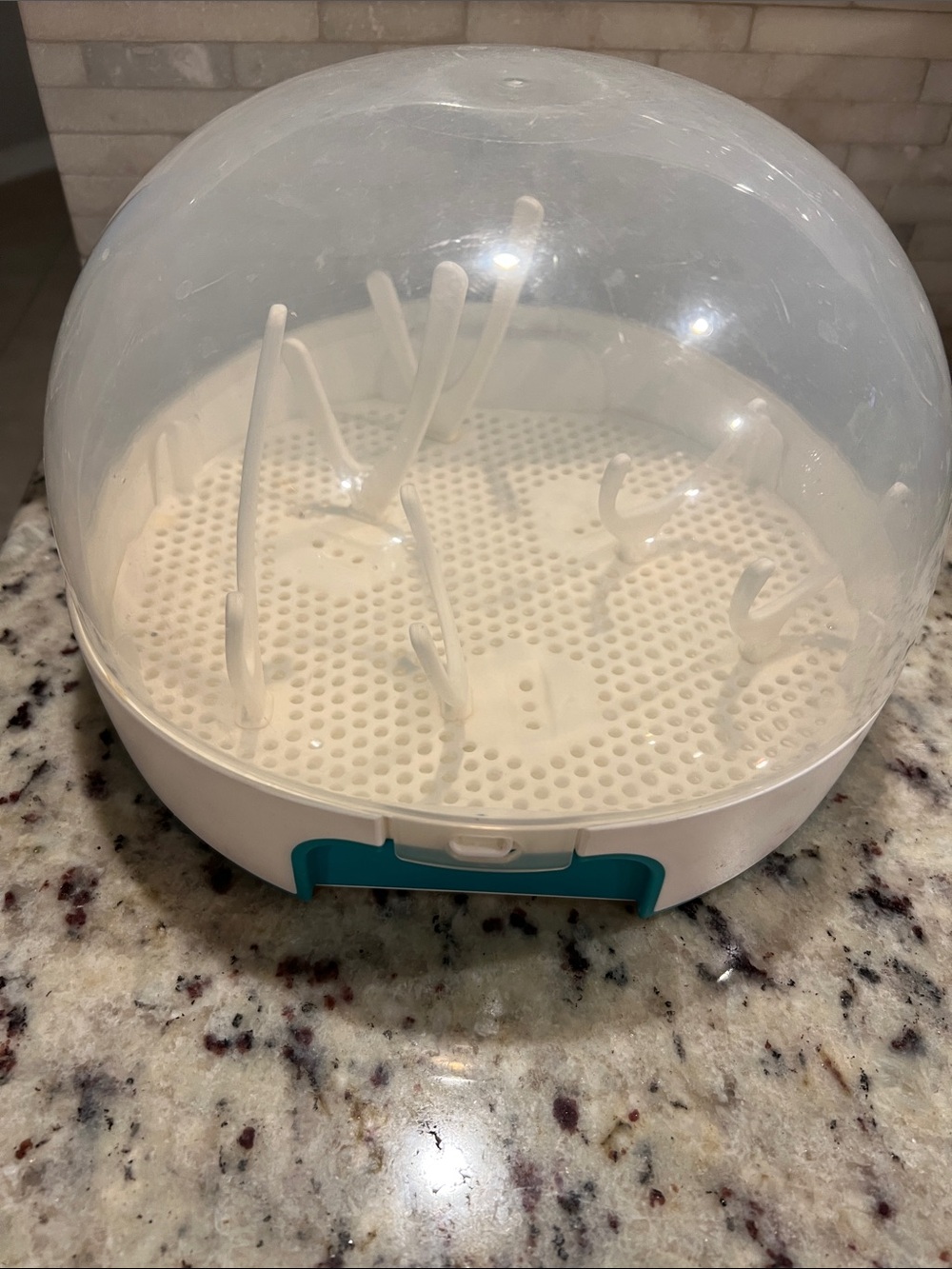 Nanobebe White/Clear Microwave Baby Bottle Sterilizer with Teal Latch
